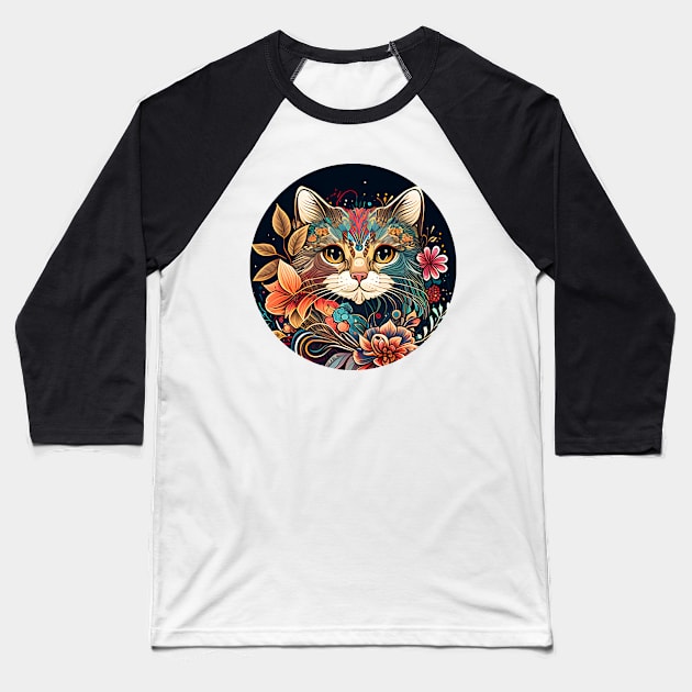 LadLay Cat Flower Beautiful - Cat Boho Lover Baseball T-Shirt by jordanfaulkner02